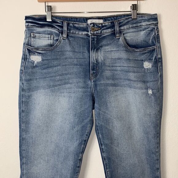 Kancan Distressed Mid Rise Daw Frayed Hem Ankle Cropped Skinny Jeans Sz 32 - Picture 2 of 9